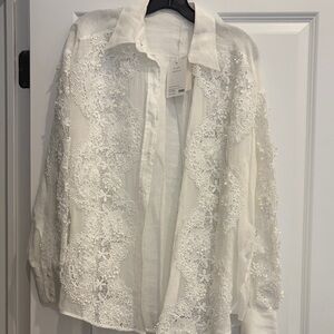 Zimmermann White Lace Flower-Embroidered Button Shirt size 2 Zimmerman